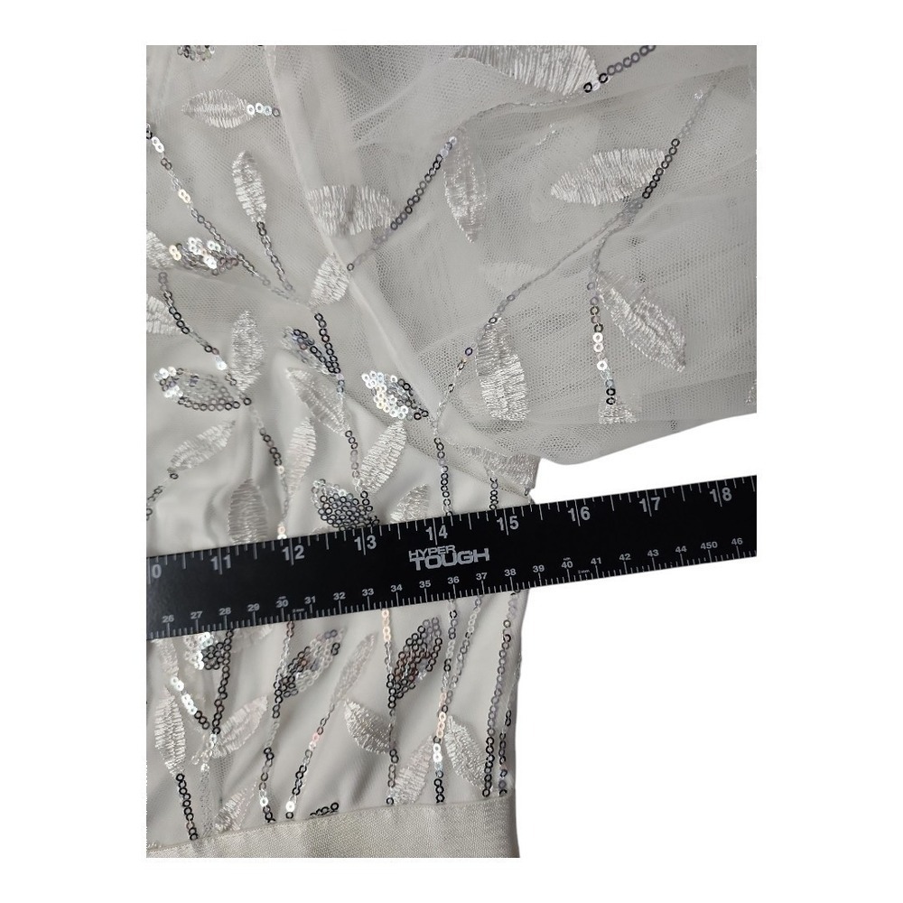 Women's White Sequin A-Line Evening Gown – Short Sleeve, Formal Long Dress, M(6) - Picture 11 of 15